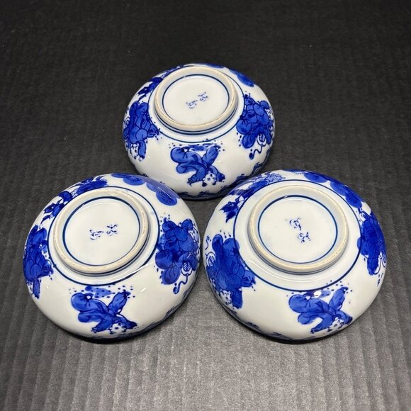 Vtg Asian Children Themed Porcelain Rice Bowl Blue White 4 1/2"Round Set 3 - Picture 3 of 8
